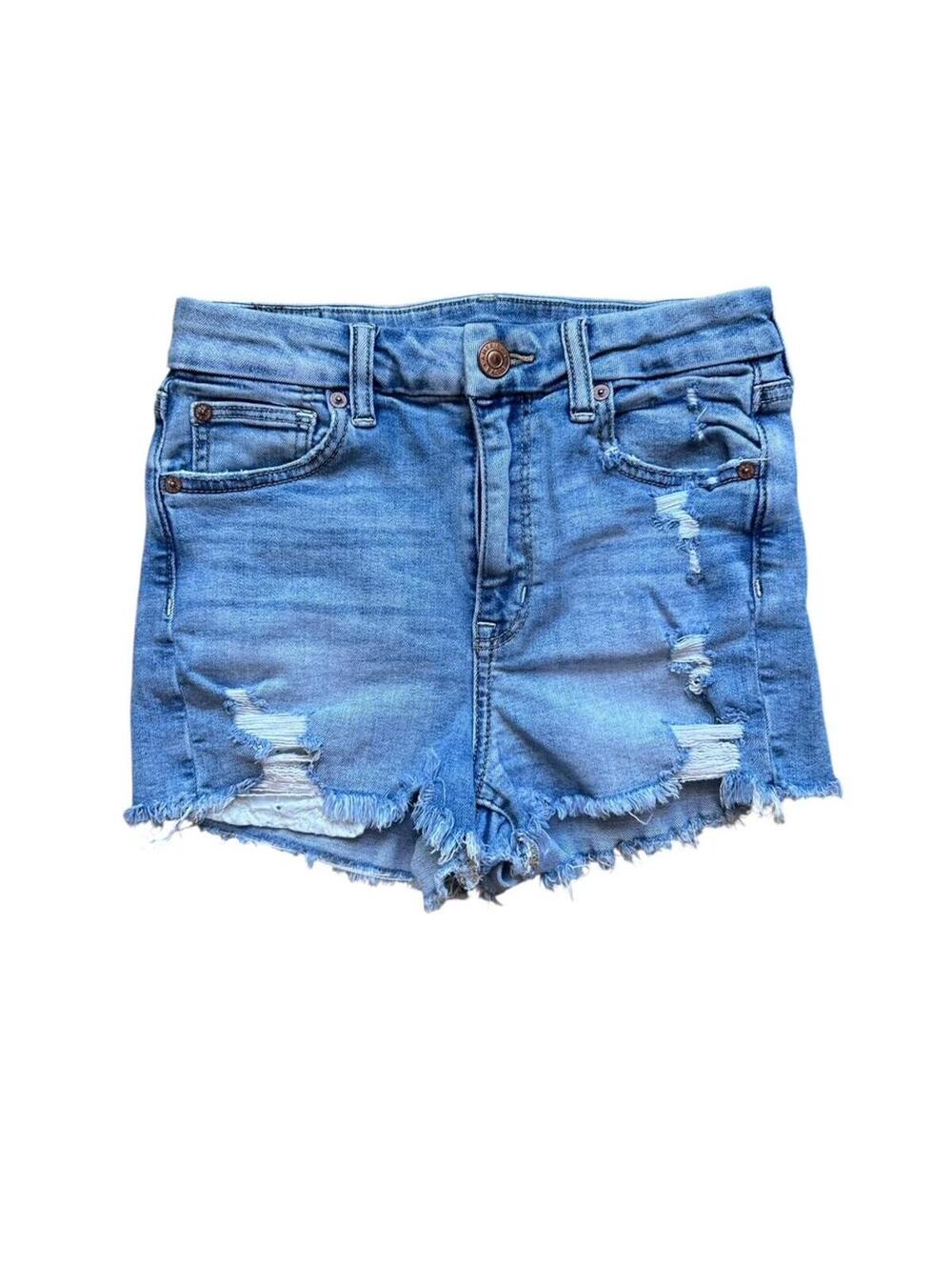 American Eagle Super Stretch Denim Shorts Sz 0 Distressed Eyelet Pockets